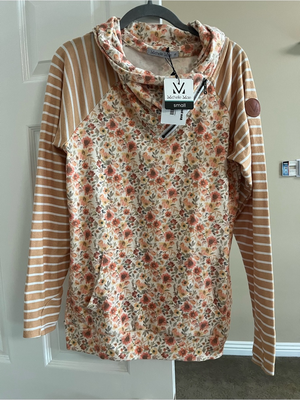 Michelle Mae Floral & Stripe Cowl Neck Pullover - Floral